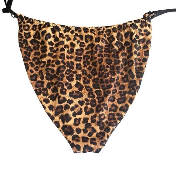 Good American 7 4X Tanga Bikini Bottom Leopard Hi Cut Reversible Adjustable NWT - Picture 2 of 7